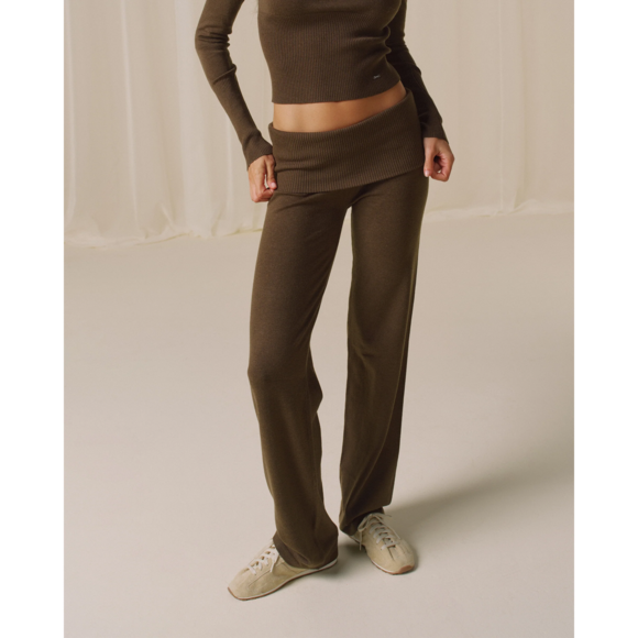 Adanola Pants - Adanola Knit Fold Over Trousers in Brown
